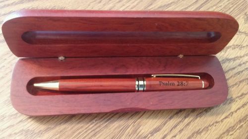 Genuine Rosewood Ballpoint in Wood Gift Box, Medium Blue Ink,engraved Psalm 28:7
