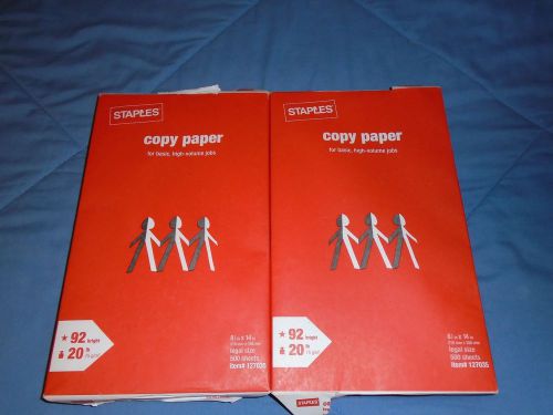 2 Reams of Staples 8 1/2 x 14 Legal Size Copy Paper Packs 1000 Sheets