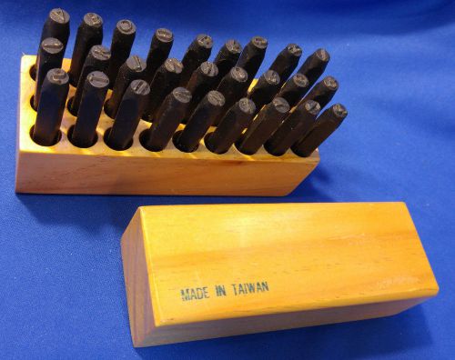 Vtg Alphabet &amp; Symbol Stamps Letters Punch Steel Metal Die Tool Set Wood Case