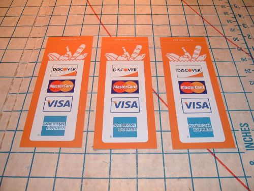 3 CREDIT CARD DECAL STICKERs 2sided Visa MasterCard Discover AmeX grocery market