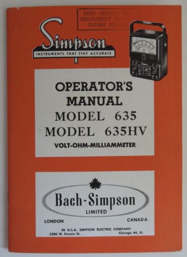 VINTAGE BACH-SIMPSON OPERATOR&#039;S MANUAL MODEL 635 MILLIAMMETER        (INV10137R)