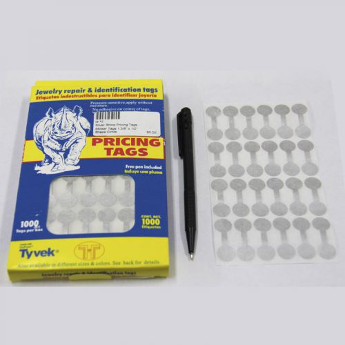 Round Silver Tone Sticker Rhino Pricing Jewelry Tags 1000 Pcs 1.375&#034; x 0.50&#034;