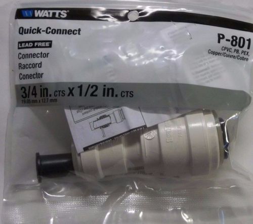 WATTS P-801 QUICK-CONNECT 3/4&#034; X 1/2 REDUCING CONNECTOR FOR COPPER/CPVC/PB/PEX