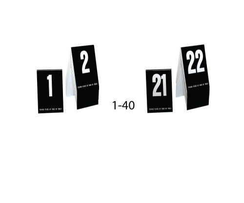 Plastic Table Numbers 1-40- Tent Style, Black w/White Numbers, Free shipping