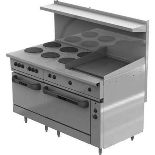 Vulcan ev60-ss6fp24g480 restaurant range electric 60&#034; (6) 2.0kw french hot... for sale