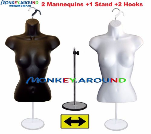 2 female mannequin torso form white black +2 hanger +1 stand display shirt dress for sale