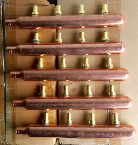 Lot of 5 PEX Copper manifold 4-port 1/2 branch - 3/4 inlet Closed FREE SHIPPING