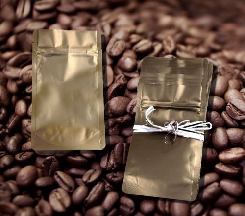 25 -8oz ~bronze poly tea/coffee favor bags, stand up pouch bags, food safe for sale