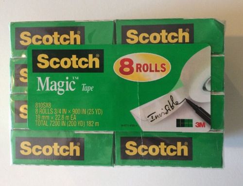 8 Pack Rolls - New Scotch Magic Tape 3/4 x 900 Inches Boxed, 25 Yard- Invisible.