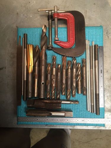 Machinist lot/ end mill lot, reamer, taps, drill rod, clamps, drill bits &amp; studs for sale