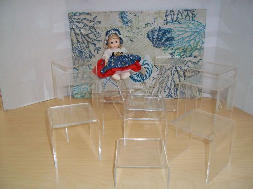 9 Piece Acrylic Display Risers Assorted Sizes - For Jewelry, Dolls, Collectibles