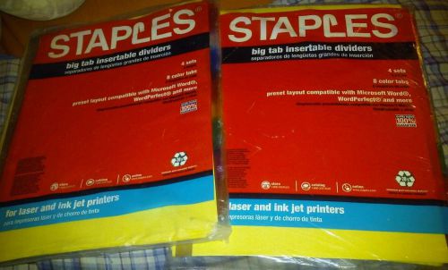 Staples big tab insertable dividers 4 sets 8 color tabs lot of 2 school college