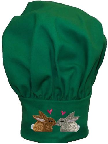 Sweet Bunnies &amp; Hearts Chef Hat Adjust Wedding Shower Love Monogram Green Avail