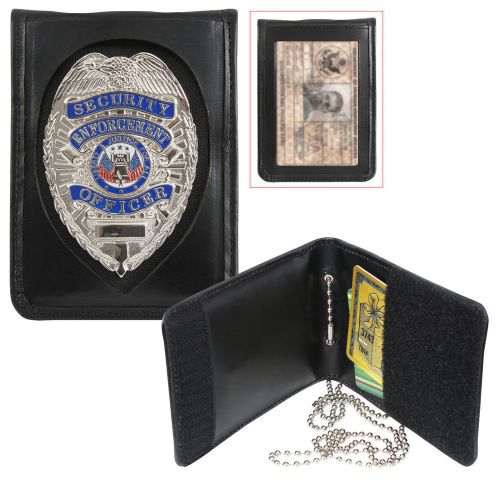 Leather Shield Style Bi-Fold Badge &amp; ID Holder with Neck Chain Rothco 1139