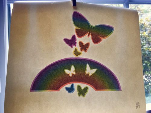 Vintage Neon and Glitter Rainbows and Butterflies Iron On Transfer Made in USA 