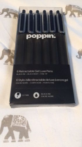 Poppin  Black Ink Retractable Gel Luxe Pens, Set of 6