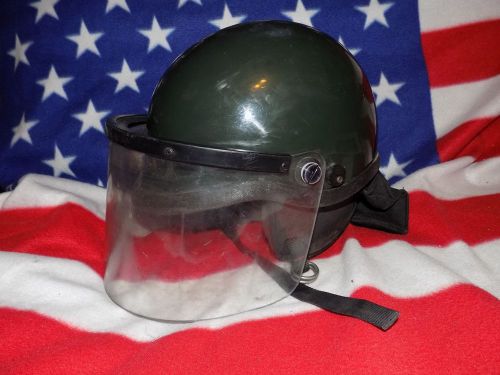 Riot Police Helmet with Face Shield  Neck Guard and Chin Strap - Green