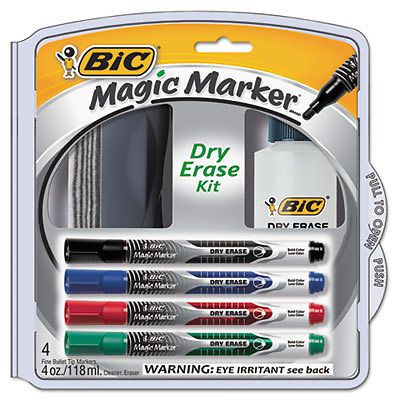 Low Odor and Bold Writing Dry Erase Marker Kit, Bullet Tip, Assorted, 4/Pack