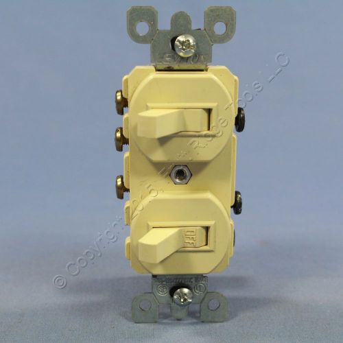 Leviton ivory double toggle light switch duplex single-pole 3-way bulk 5241-2i for sale
