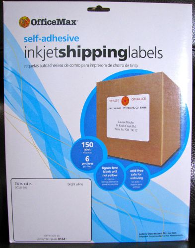 OfficeMax 8164 inkjet Shipping Labels 3-1/3&#034; x 4&#034; White 150 Labels/25 Sheets