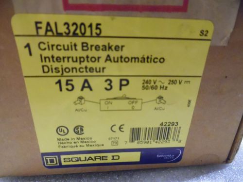 Square d thermal magnetic circuit breaker fal32015  3 pole 15 amp 240 v nib for sale