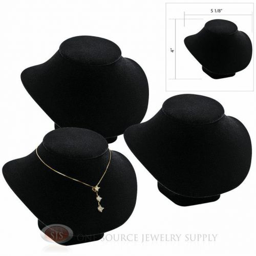 (3) 4&#034; Pendant Necklace Black Velvet Neck Form Jewelry Presentation Displays