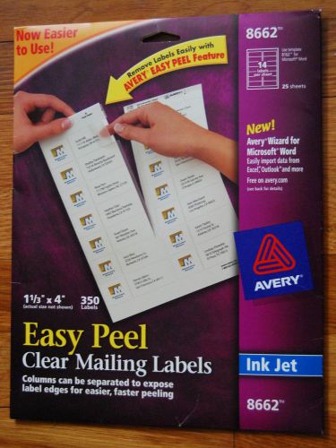 Avery 8662 Easy Peel Inkjet Mailing/Address Labels, 1-1/3&#034;x4&#034;, 350/PK, Clear