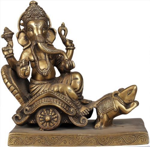 Riding Ganesha Statue Brass Mouse Hindu Deity Ganpati Spiritual Vintag New brand