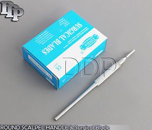 100 STERILE SURGICAL BLADES #10 #15 WITH FREE ROUND SCALPEL KNIFE HANDLE #3