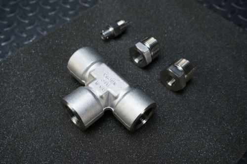 Cajon 316 r-68 stainless steel 3-way female npt w/ fittings &amp; sensor for sale