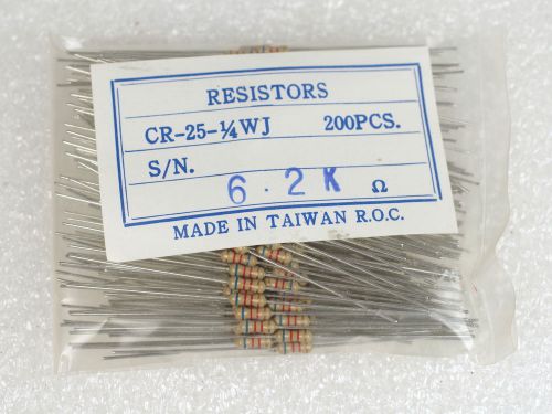 YAGEO DIGIKEY 200 pcs - 5% Carbon Film Resistors CR-25-1/4WJ 6.2K ohm 6.2KQBK-ND