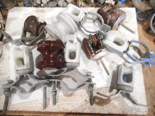 LOT OF (10) OVERHEAD WIRE POLE INSLUATORS (A COUPLE HAS A SMALL CHIP) - USED