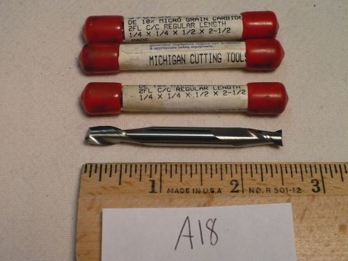 4 NEW 1/4&#034; DIAMETER CARBIDE END MILLS. 2 FL. DOUBLE END. REGULAR LENGTH. USA A18