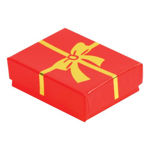Jewelry Gift Boxes RedGloss w/bow #80Cotton Filled 7 1/8” x 5 1/8” x 1 1/8&#034;-5Pcs