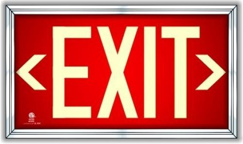 Photoluminescent Exit Sign Red - Framed Flat Wall Mount (Includes Set of