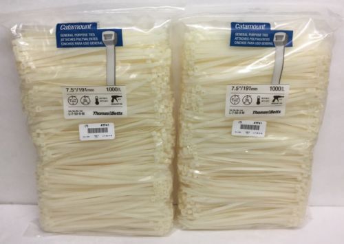2000 pcs 7.5&#034; white cable wire ties 50 lbs zip nylon thomas &amp; betts for sale