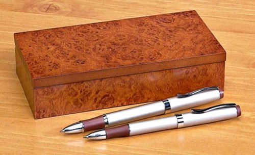 Double Pen Set in Burlwood Box ~ Gift Boxed