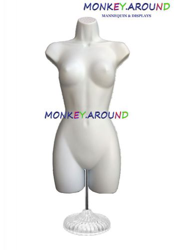 White female mannequin torso form display women clothing hanging w/hook + stand for sale