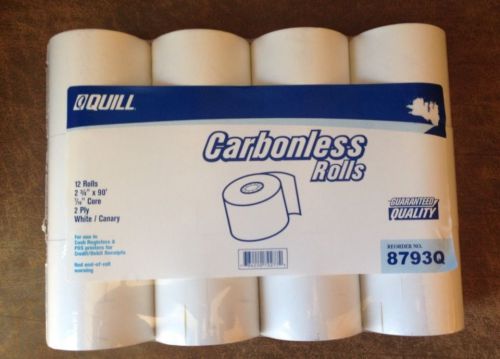 12 roll QUILL 2-3/4&#034;x90&#039; 2-PLY CARBONLESS POS receipt Cash Register Paper 8793Q