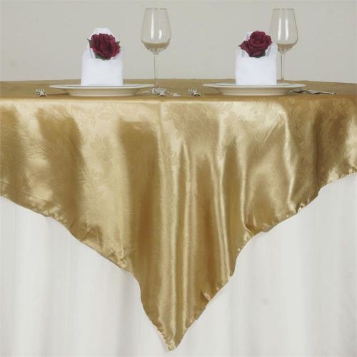 72&#034; x 72&#034; CHAMPAGNE Adoringly Adorned Satin Lily Tablecloth Overlays