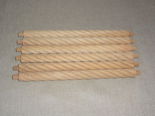 Lot of 6 light tone wood twist spiral spindles - 9 1/2 inches usable length for sale