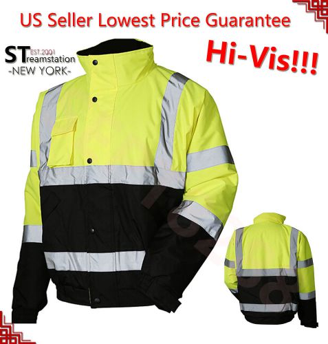 Hi-Vis Insulated Safety Bomber Reflective Jacket Coat Road Work HIGH VISIBILITY