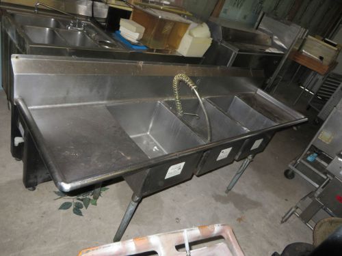 USED  Stainless Steel 3 Compartment Sink - 89&#034;W x 24&#034;D x 43&#034;H W Pre spray