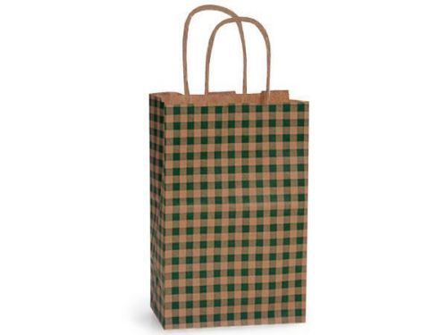 50 Small Hunter Green Gingham Shopping Gift Bags Wholesale Packaging Christmas