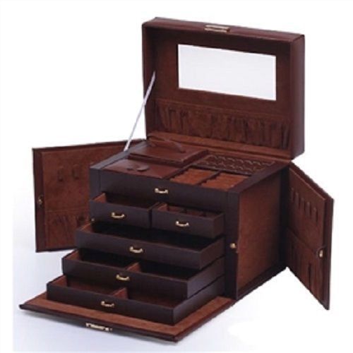 5-Drawer Brown Leather Jewelry Box Organizer Storage Travel Case