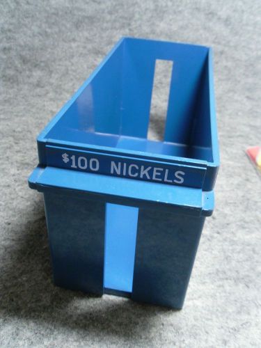 Color keyed blue $100 nickel coin roll container bin sorter major metalfab inc. for sale