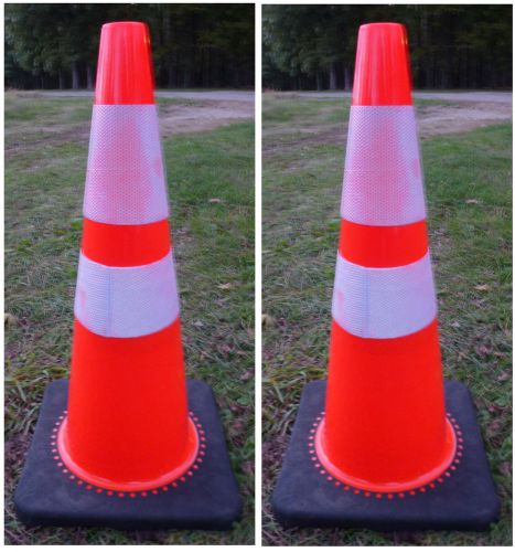 2 LOT - HEAVY DUTY JBC 28&#034; Traffic Cones Reflective Collars Orange safety road