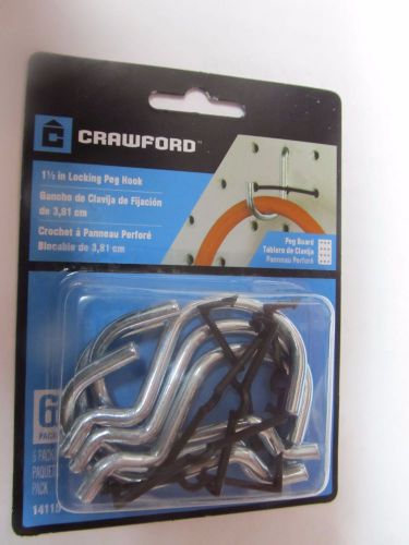 Crawford 1 1/2&#034; locking peg hook curved hook pack of 6 pegboard #14115   new for sale