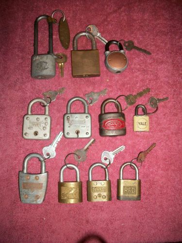 11 Vintage Pad Locks, REESE, YALE, SLAYMAKER, SLAYCO, RFD, EM-D-KAY, CORBIN, 101