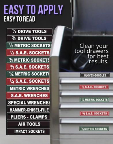 Tool box labels organize wrenches sockets &amp; tools organize cabinets fast &amp; easy for sale